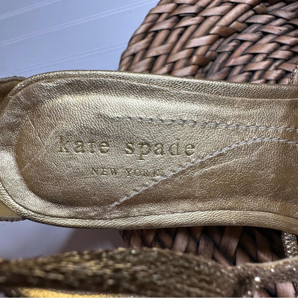 Kate Spade Gold Sparkle Strappy wedge Heels - Picture 4 of 5